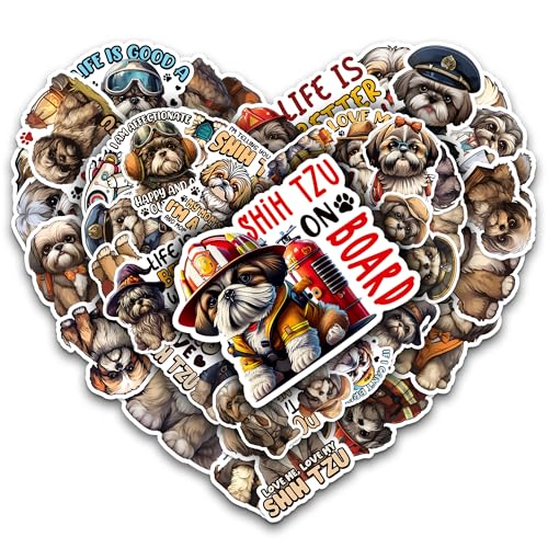 Shih Tzu Stickers 50 Pieces Vinyl Waterproof Decal for Laptop Water Bottle Phone Car Window Bike Motorcycle Stakeboard Scrapbook ShihTzus Sticker Gifts for Kid Teen Adult