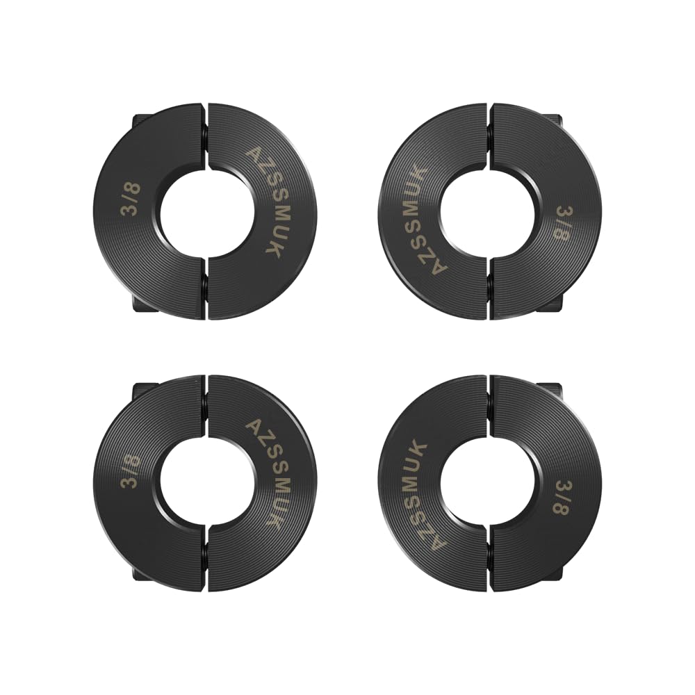 AZSSMUK Double Split Clamp-On Shaft Collars of Carbon Steel with Black Oxide Coating 3/8" Bore Set Screw,4-piece