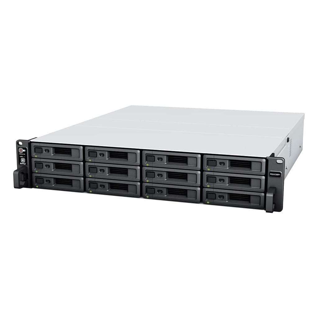Synology RackStation RS2423RP+ NAS Server with Ryzen 3.35GHz CPU, 32GB Memory, 216TB HDD Storage, 10GbE LAN Ports, Redundant Power, DSM Operating System Bundle with Rail kit