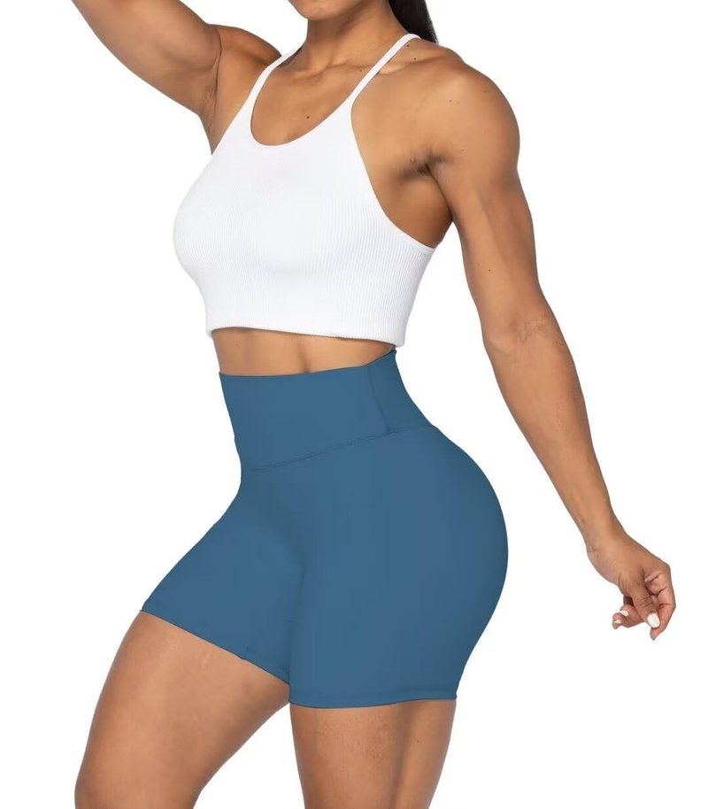 Sunzel No Front Seam High Waist Biker Shorts for Women, Squat Proof Yoga Workout Gym Bike Shorts 5" Inseam Blue Gray Medium