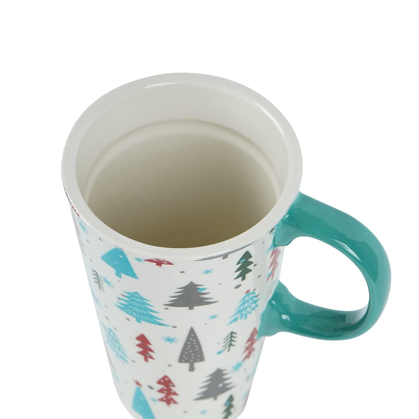 Topadorn Christmas Tree Ceramic Mug Coffee Cup with Spill-proof Lid and Box, 17 Oz.