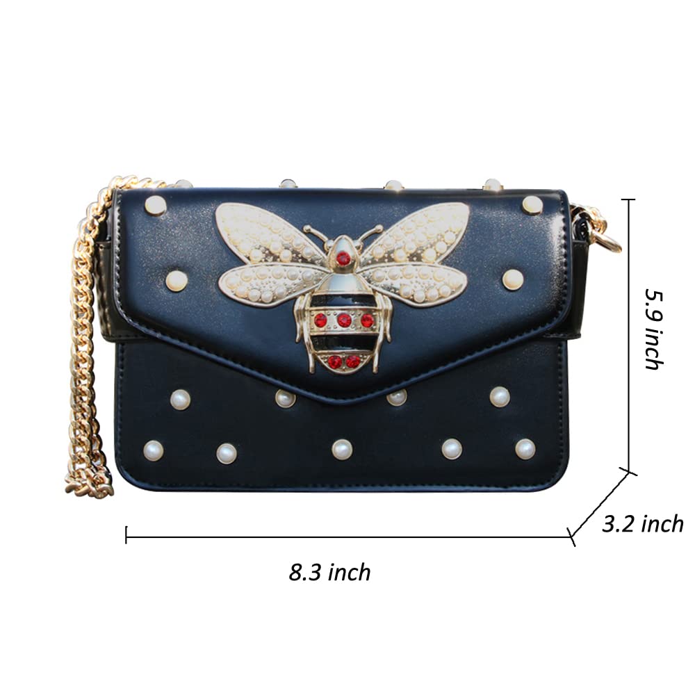 Beatfull Designer Bee Purse Fashion Crossbody Bags with Pearl for Women Pu Leather Shoulder Clutch Handbags