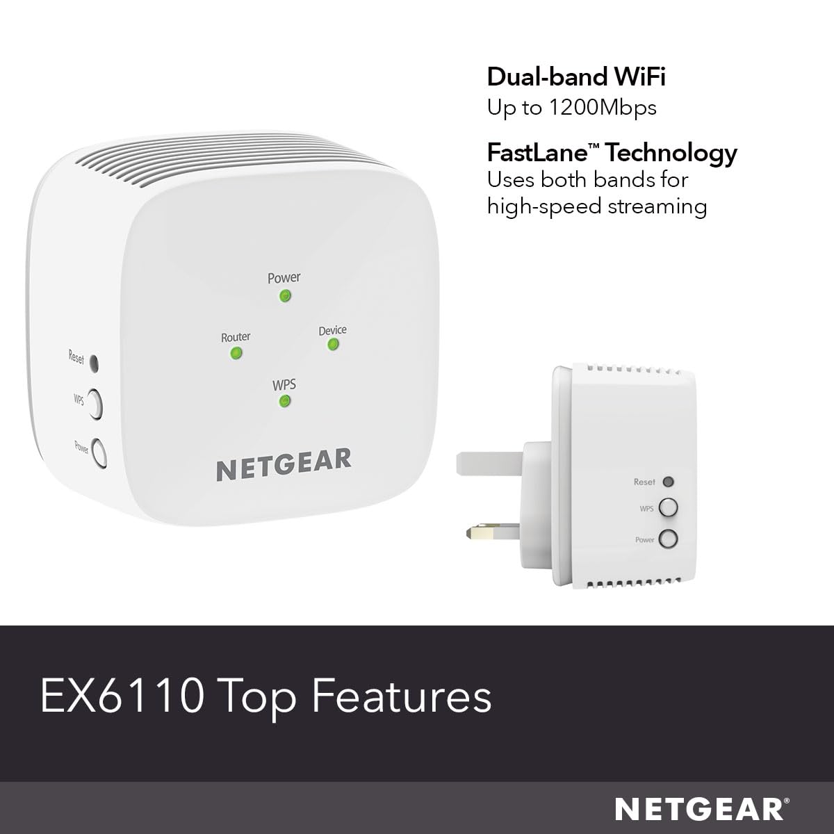 NETGEAR WiFi Extender Booster, Range Extender, WiFi Repeater - Boost Network Coverage & Increase WiFi Speed To 1.2 Gbps, Easy Setup, Compact Design, Ethernet Port (EX6110)