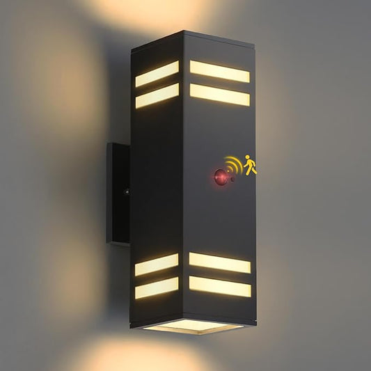 Motion Sensor Outdoor Lights, Modern Outdoor Wall Lights with E26 Base, Black Motion Detector Lights for Outside, Waterproof Sconce Exterior Lights for House Porch Front Door, Bulbs Included