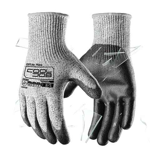 COOLJOB 12/120 Pairs Cut Resistant Safety Work Gloves with Grip, 13 Gauge Seamless Shell with PU Coating, ANSI A2 A4, Gray
