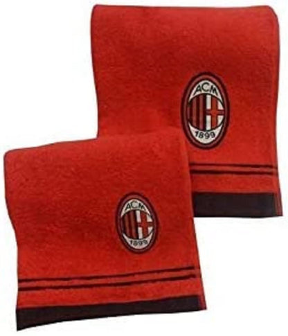AC Milan Terry Towel and Guest Set, Cotton, Rosso/Nero, 100X60X1 Cm