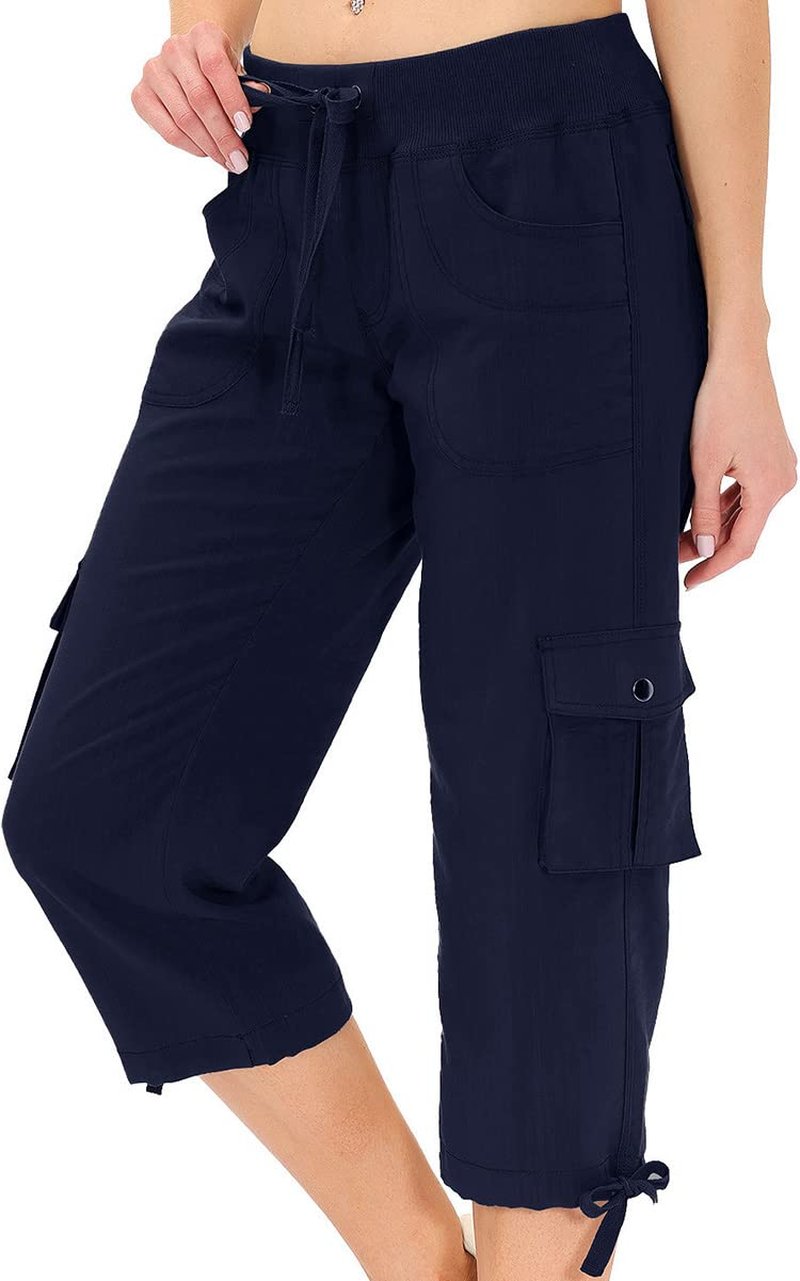 Hiking Cargo Shorts for Women Dry Fit Active Capri Pants for Camping with Pockets Navy X-Large