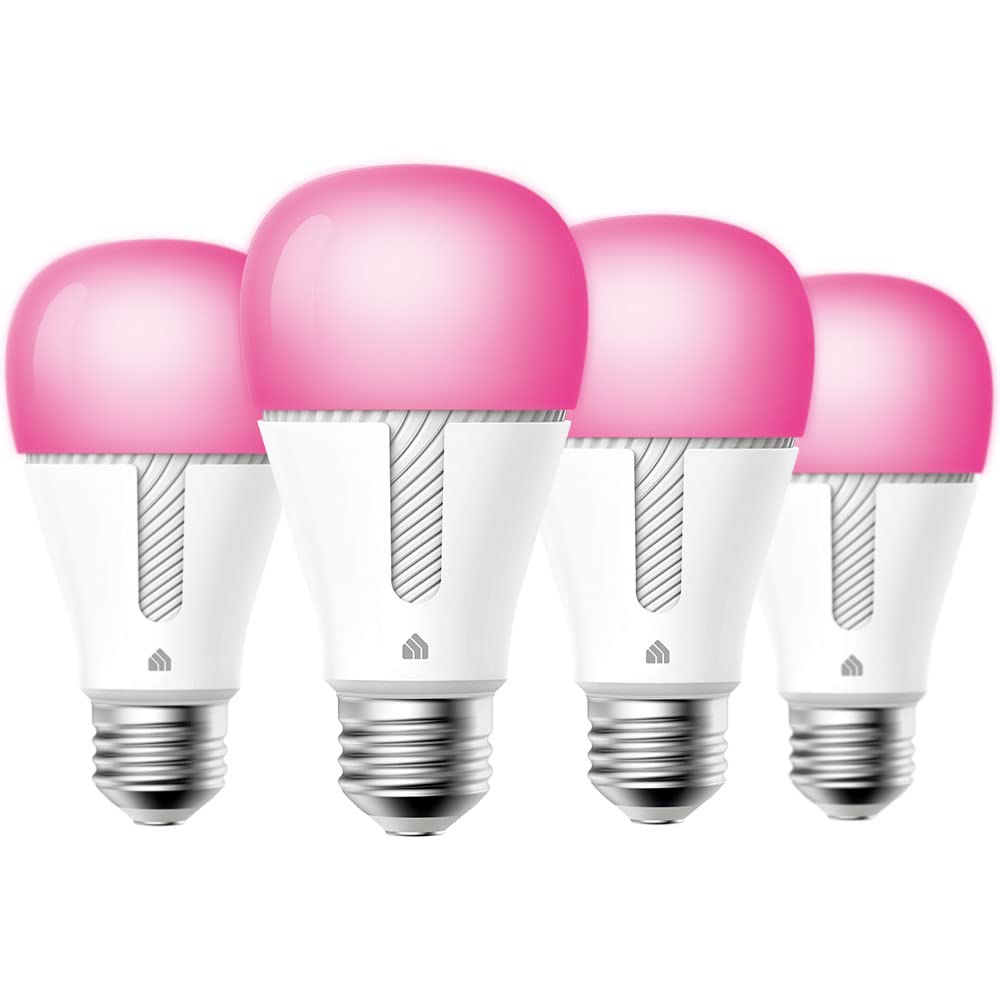 Kasa Smart Light Bulbs, Full Color Changing Dimmable Smart WiFi Bulbs Compatible with Alexa and Google Home, A19, 9W 800 Lumens,2.4Ghz only, No Hub Required, 4 Count (Pack of 1), Multicolor (KL125P4)