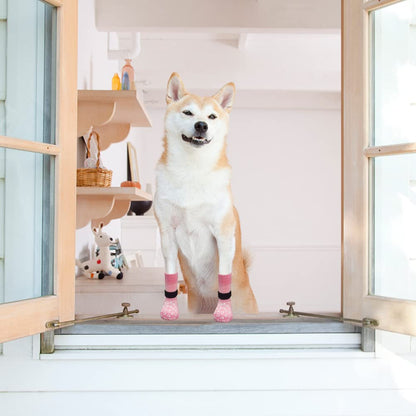 EXPAWLORER Dog Socks with Grips - Double Sides Anti-slip Dog Gripper Socks for Hardwood Floors, Stop Licking Injured Paws, Adjustable Socks with Extra Traction for Small Medium Large Dogs (Pink, M)
