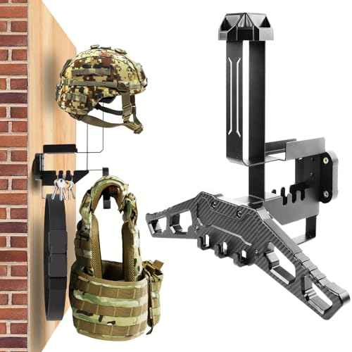 HLOGREE Motorcycle Helmet Holder Rack Wall Mount Metal Helmet Holder Mount with Hooks for Motorcycle Bike Baseball Rugby - Black