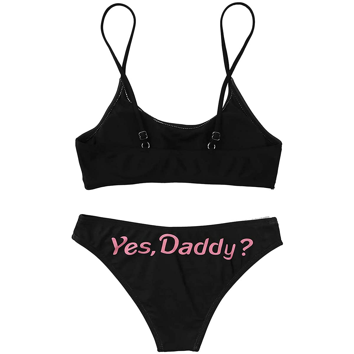 AWIBMK Woman Come Here Daddy Bra Panty Lingerie Set Teen Girl Two Piece Bikini Swimsuit Black S