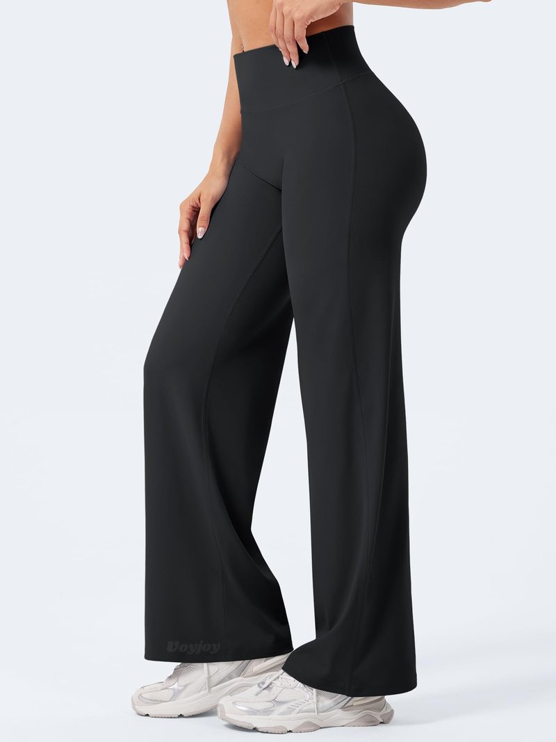 VOYJOY Straight Leggings Bottoms Wide Leg Pants for Women 29"/ 31.5"/33"/35" High Waist Stretch Casual Sweatpants Black