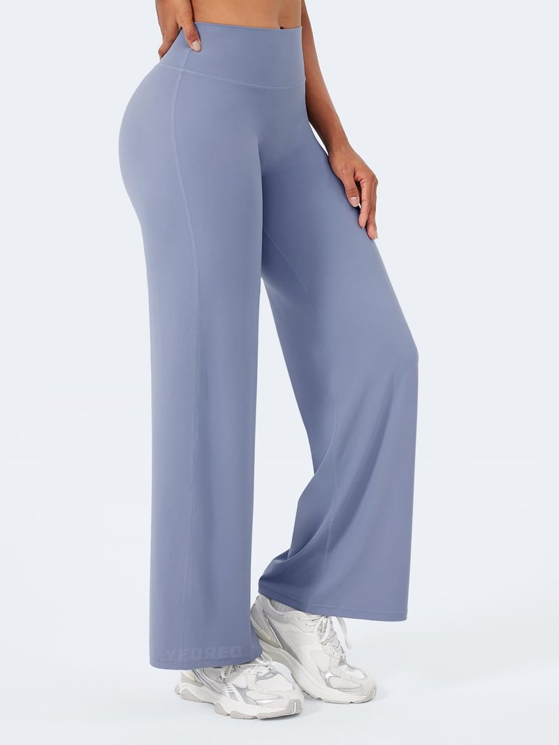 YEOREO Workout Leggings Womens No Front Seam Straight Leggings 29" High Waist Buttery Eddiy Gym Yoga Pants Granite Blue S