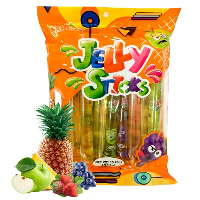 Apexy Jelly Straws, Fruit Jelly Filled Strips, Tiktok Candy Trend Items, Assorted Fruit Jelly Sticks, 15.23oz (432g)
