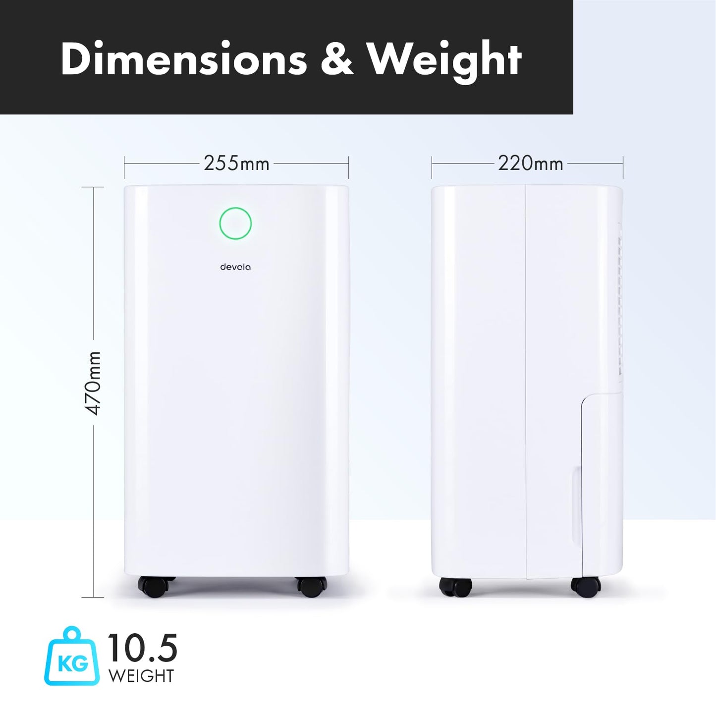 Devola 12L/day Low Energy Dehumidifier, Quiet & Energy Efficient (costs less than 5p per hour) Dehumidifiers for Home, Laundry Drying Dehumidifier, Dust Filter, Continuous drainage