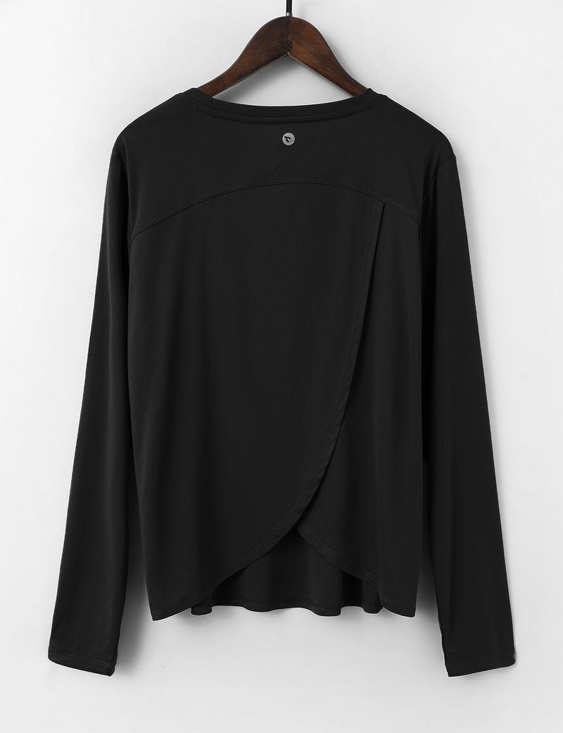 baleaf Women's Running Sun Shirts Long Sleeve UPF 50+ Workout Tops UV Athletic Shirts Split Back Gym SPF Quick Dry Lightweight Breathable Black M