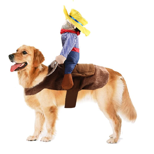 Halloween Cowboy Dog Cat Costume Clothes Novelty Funny Pets Party Cosplay Apparel Dog Riders Clothing (L(Chest:19.68"-27.55"))