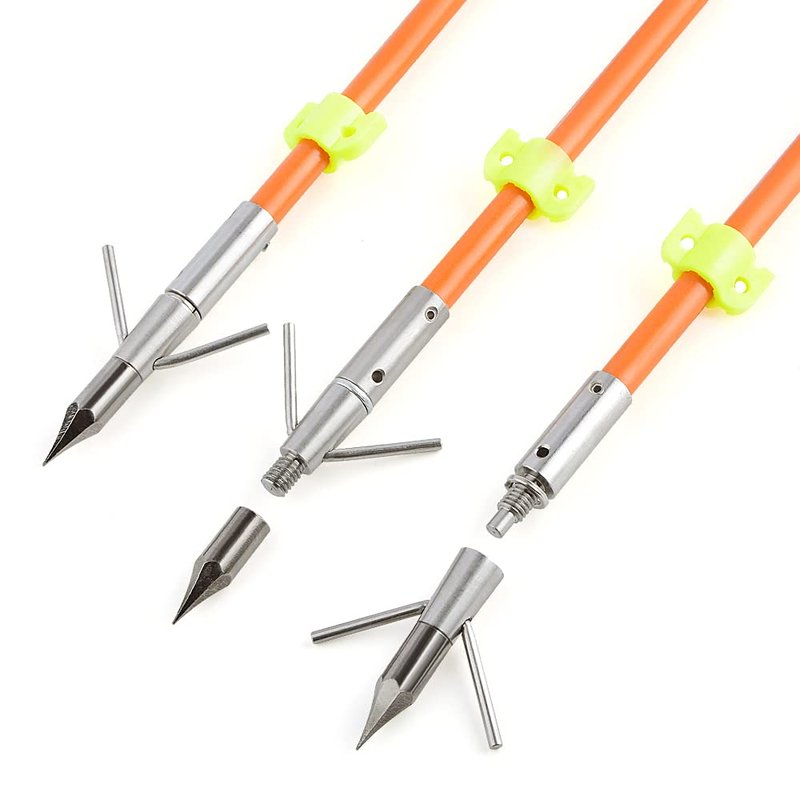 AMEYXGS 6/12pcs Archery Fiberglass Bowfishing Arrow Bow Fishing Arrows with Broadheads and Safty Slides for Compound and Bow Recurve Bow Fishing Hunting (6, Orange Type1)