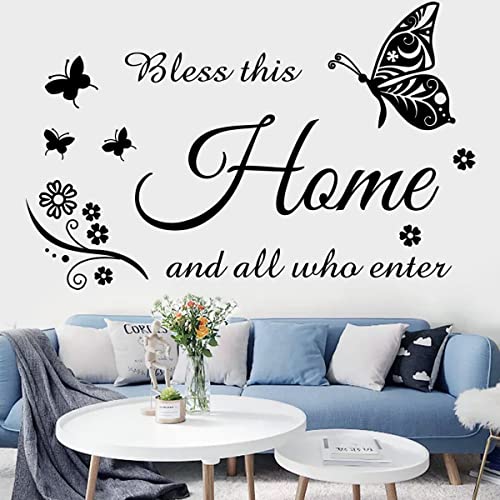 Bless This Home Wall Decals: Inspirational Quotes Family Wall Stickers for Living Room, Entryway, Bedroom Decorations
