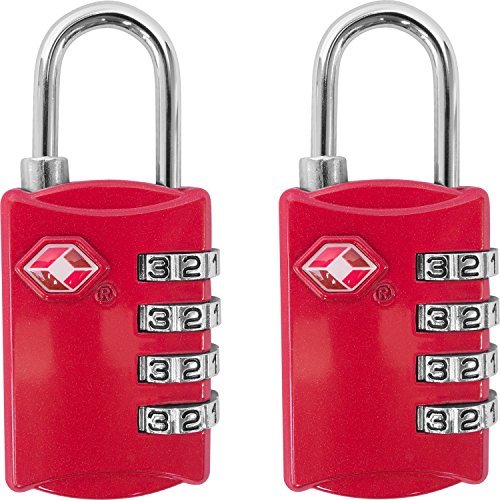 Desired Tools TSA Locks for Luggage, 2-Pc Durable Steel Padlock, Keyless Easy to Read 4-Digit Combination Lock for Backpacks, Travel Suitcases, Toolbox, Filing Cabinets, Baggage & Gym Locker, Red
