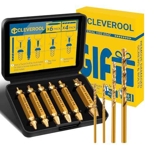 10 PCS Damaged Screw Extractor Set, 6 PCS HSS 6542 Screw Extractor Remover Kit and 4 PCS Twist Drill Bit Kit for Stripped Screws & Drill Bit Tools, Gifts for Men