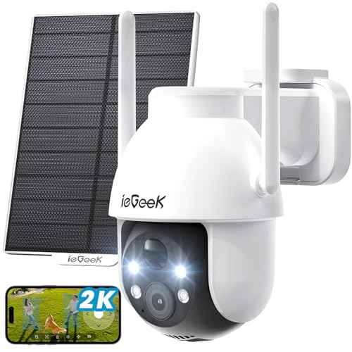 ieGeek Security Cameras Wireless Outdoor, 2K Solar WiFi Camera for Home Security System, Battery Powered Surveillance Cam with Solar Panel, 360¡Æ PTZ Color Night Vision, Motion Sensor, Works with Alexa