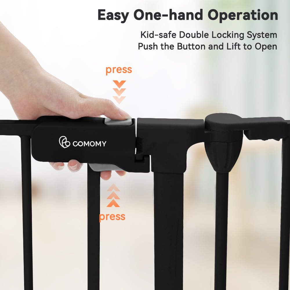 COMOMY 380cm Extra Wide Baby Gate, Dog Gates for Stairs Doorways, Fire Guard Safety Gates for Kids&Pets, Auto Close Baby Fence Barrier Indoor with Door, Hardware Mounted, 6-Panels (76cm Tall, Black)