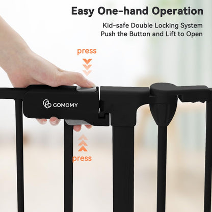 COMOMY 380cm Extra Wide Baby Gate, Dog Gates for Stairs Doorways, Fire Guard Safety Gates for Kids&Pets, Auto Close Baby Fence Barrier Indoor with Door, Hardware Mounted, 6-Panels (76cm Tall, Black)