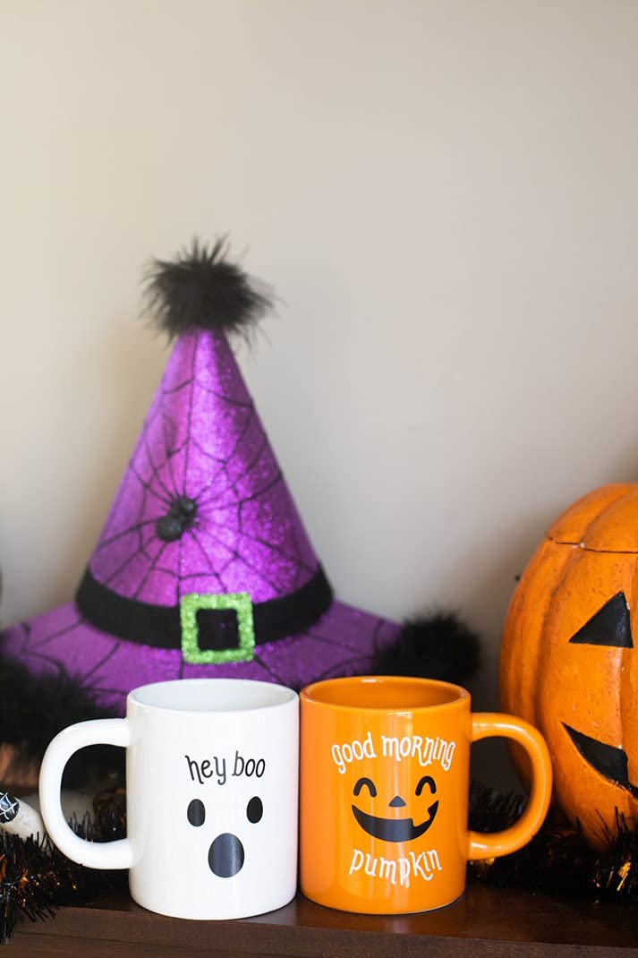 Pearhead Halloween Coffee Mug Set of 2 Fall Pumpkin Ghost Ceramic Cups 13oz Microwave Dishwasher Safe Autumn Gift