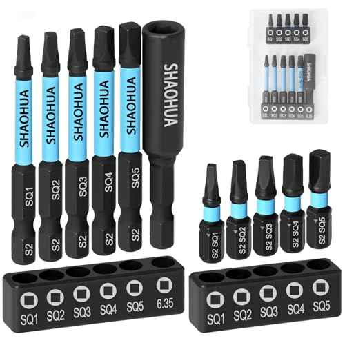 10PCS Square Drive Bits, S2 Alloy Steel Screwdriver Set,2.36"&0.98"Long Magnetic Square Head Screwdriver, Robertson Driver Bits Sizes #0, 1, 2, 3, and #4
