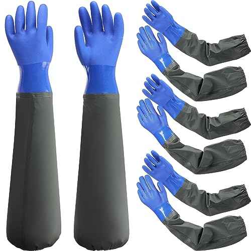Shellwei 4 Pairs Chemical Resistant Rubber Gloves 27" Heavy Duty Waterproof Aquarium Long Gloves for Chemical(Stylish)