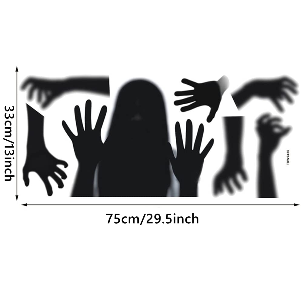 Halloween Wall Sticker Horrible Halloween Female Ghost Hand Wall Decal Removable Shadowy Figure Glass Window Wall Stickers Decor for Party Decoration Festive Atmosphere