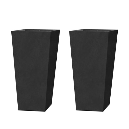 Kante 24.4 Inch Tall Tapered Concrete Planter (Set of 2), Modern Style Large Plant Pot with Drainage Hole and Rubber Plug for Patio, Porch, Black