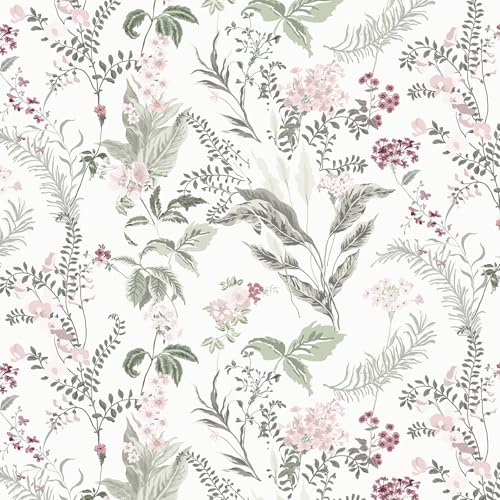 Vinjiasin Peel and Stick Wallpaper Boho Wallpaper Floral Contact Paper Colorful Pink Flower Leaf Self Adhesive Removable Wall Paper for Bathroom Bedroom 16.1" x 78.7"