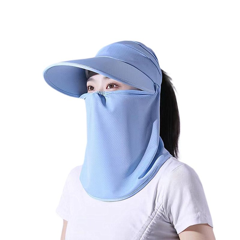Outdoor UV Sun Protection Waterproof Breathable Face Neck Flap Cover Folding Sun Hat for Men/Women (Cotton Polyester, Sun Hat2-blue1)