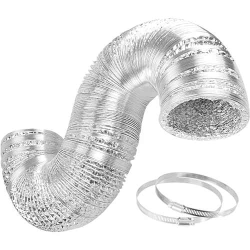 Simple Deluxe 10 Inch 25 Feet Ducting, Non-Insulated Flex Air Aluminum Foil Duct for Dryer Vent Hose, Heating, Cooling, Ventilation, Exhaust, 2 Clamps Included, Silver