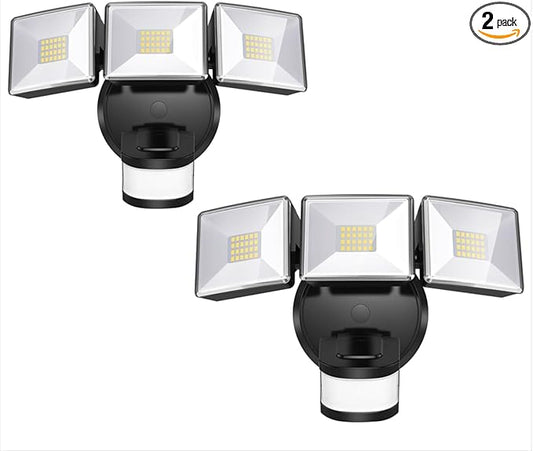 OREiN 2 Pack Motion Sensor Outdoor Lights, 4500LM/30W 180°/50FT Motion Sensor, Dusk to Dawn Flood Lights Outdoor IP65 Waterproof 3 Modes LED Security Light for Garage, Yard, Black (Hardwired)