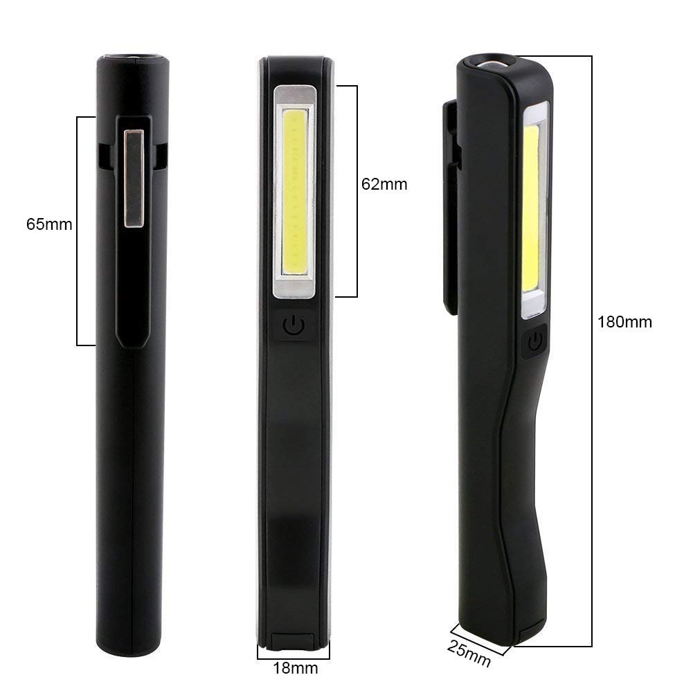 flintronic USB Rechargeable Work Light, 2Pcs Inspection Lamp LED Torch, Magnetic Clip Pocket COB Flashlight for Home, Workshop, Camping, Emergency (Black&red)