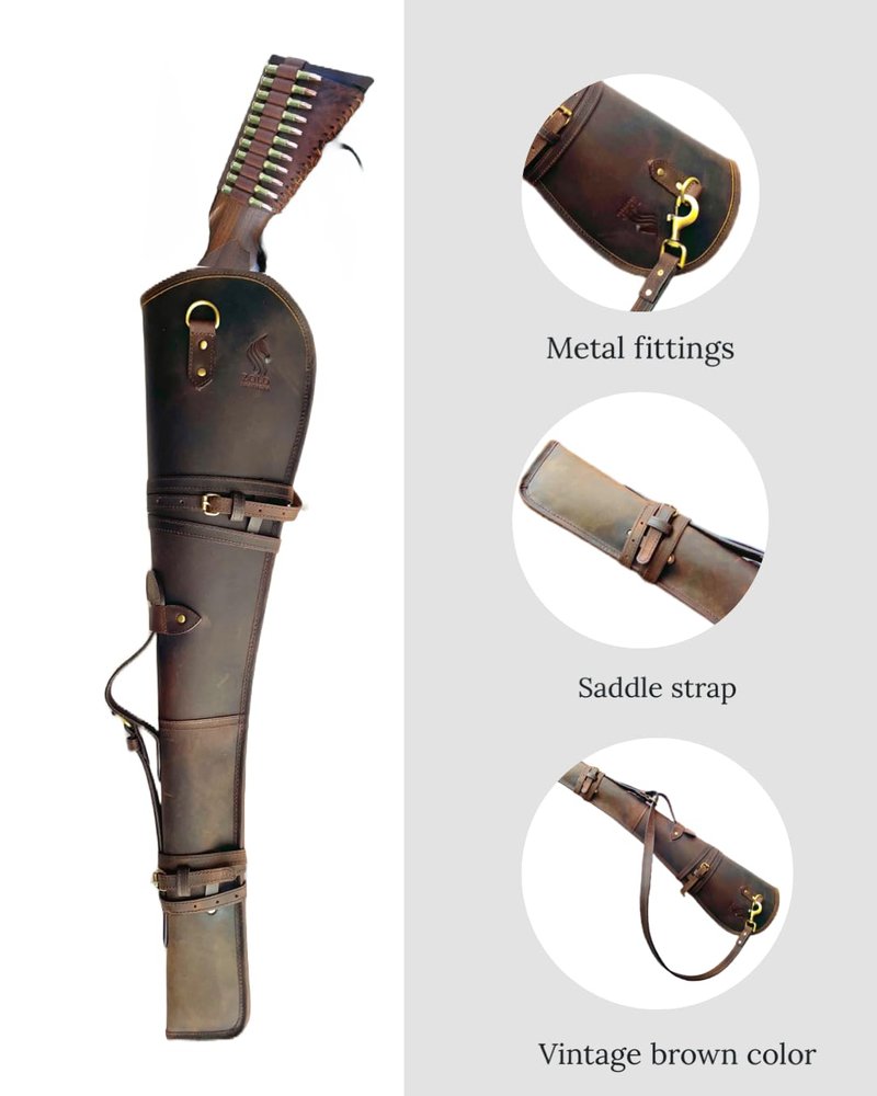 ZOLO LEATHERS Western Hardwax Leather Shooting Gun Cover Shotgun Case Leather Rifle Scabbard with Adjustable Shoulder Strap (Vintage Brown)