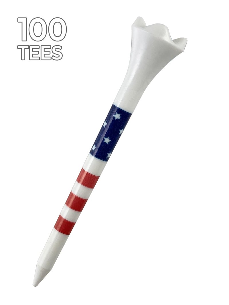 Pride Golf Tee Performance Plastic Golf Tees - Stars & Stripes - 100 Count, 3-1/4 Inch - Less Friction and Longer Drives - Made in the USA