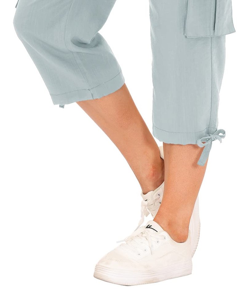 MoFiz Womens Capris with Pockets Loose Fit Casual Capri Pants Dressy Lightweight Ladies Baggy Cargo Pants for Hiking Light Gray XS