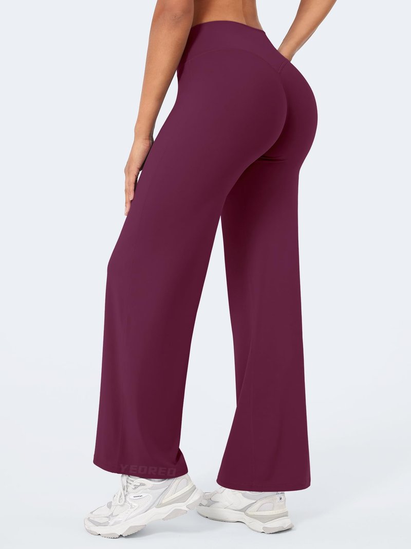 YEOREO Workout Leggings Womens No Front Seam Straight Leggings 29" High Waist Buttery Eddiy Gym Yoga Pants Black Cherry L