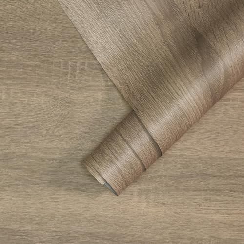 JSEVEM 16"¡¿118" Thick Beige Brown Grey Oak Wood Wallpaper Peel and Stick Self Adhesive Light Brown Gray Oak Wood Contact Paper Matte Texture Wood Wall Sticker for Cabinets Drawers Kitchen Island Table