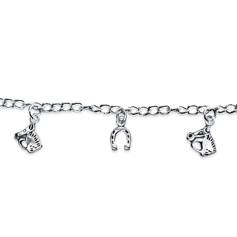 Bling Jewelry Good Luck Multi Horseshoe Horses Dangling Charm Bracelet For Women Graduation Gift Cubic Zirconia Pave CZ .925 Sterling Silver