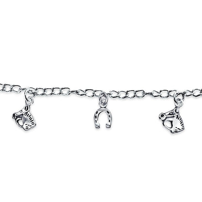 Bling Jewelry Good Luck Multi Horseshoe Horses Dangling Charm Bracelet For Women Graduation Gift Cubic Zirconia Pave CZ .925 Sterling Silver