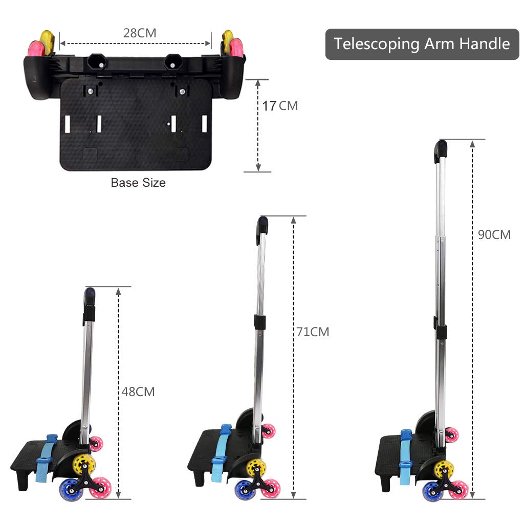 Backpack Trolley, Wheeled Trolley Aluminium Alloy Foldable Hand Cart 6 Wheels Rolling Luggage Carts for Kids School