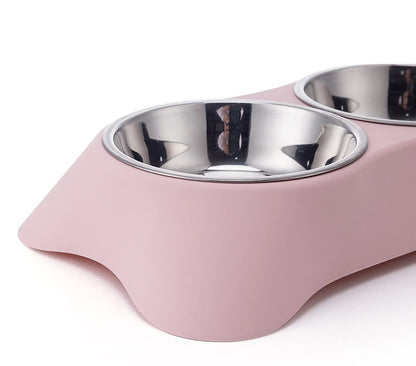 Double Dog Bowl,Non Slip Non-spill Stainless Steel Double Bowl with 1 Pet Food Spoop For Small Dogs and Cats (Green, S)