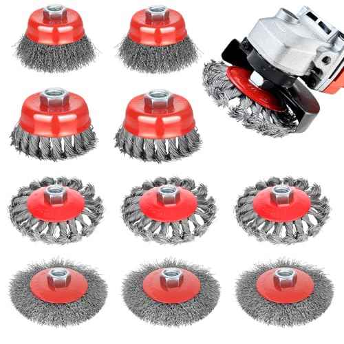 10pcs Wire Wheel for 4 1/2 Angle Grinder Wire Wheel Brush Cup Set with Threaded Arbor, Angle Grinder Wire Wheel for Rust, Corrosion, Paint Removal