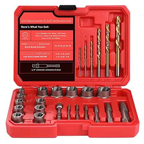30 Pcs Spiral Screw Extractor Bolt Extractor Set, 6542/4341 HSS Left Hand Drill Bit Set, Stripped Bolt Remover Borken Bolt Extractor Kit for Removing Nuts Bolts with Solid Storage Case