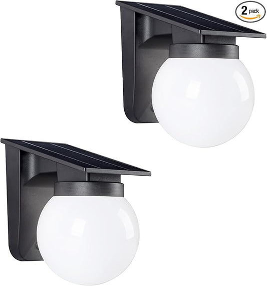 Solar Wall Lights Outdoor, 2 Pack, 3 Lighting Modes, IP65 Waterproof, Wireless Solar Powered LED Lights for Backyard, Garden, Fence, Patio, Front Door - Bright & Durable Outdoor Lighting-White